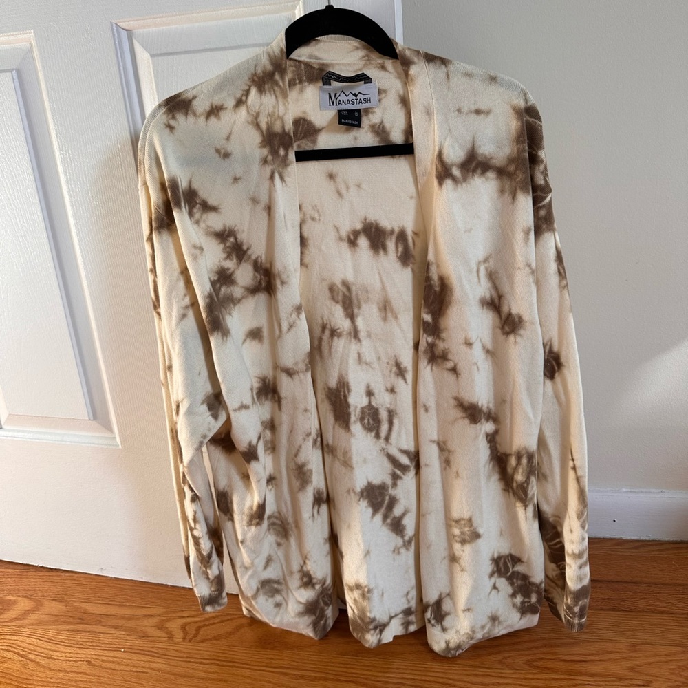 Manastash Tie Dye Cardigan, Cream & Army Green, Size Medium (Men’s)